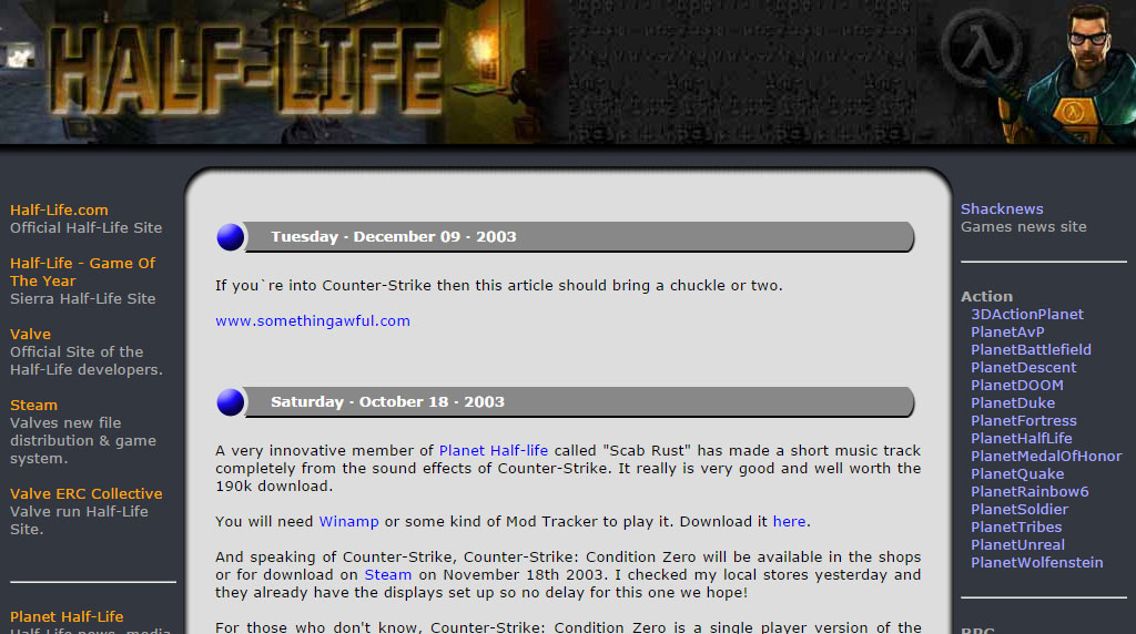 Screengrab of Half-Life site